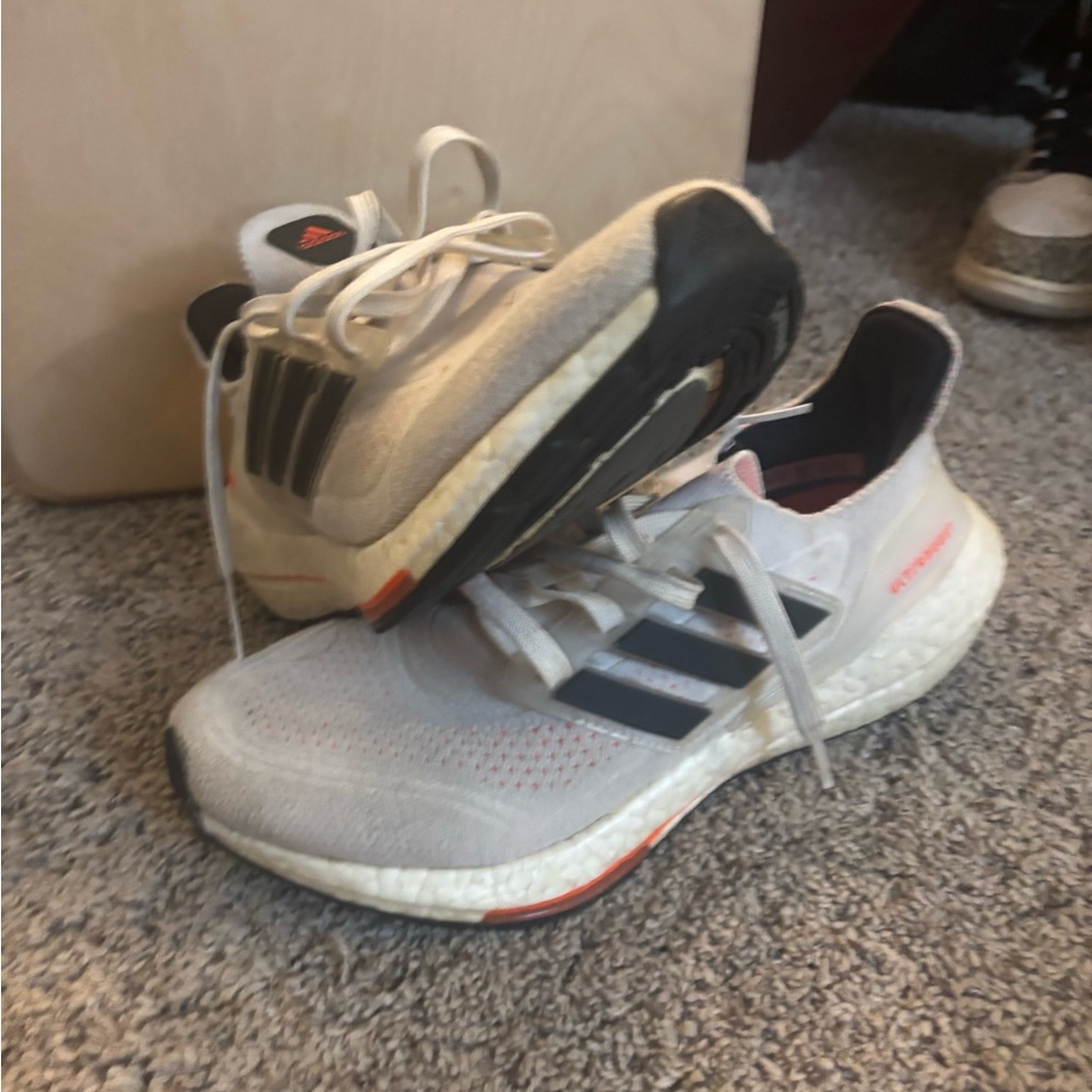 Adidas White and Black Ultraboost Primeblue Athletic Sneakers